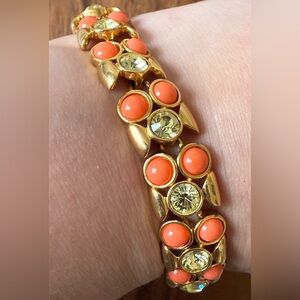 Vintage Joan Rivers Jonquil Crystal & Faux Coral Cabochon Link Bracelet